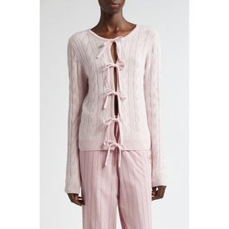 Ganni Front Tie Merino Wool & Cashmere Cable Cardigan in Mauve Chalk at Nordstrom Rack, Size X-Large
