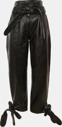 The Attico Black Leather Tie Detail Paperbag Trousers