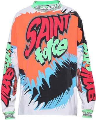 Saint Mxxxxxx Saint Racing graphic-print long-sleeve T-shirt - men - Cotton - One Size - White