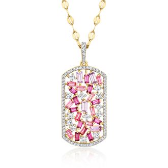Ross-Simons Italian Multi-Gemstone Dog Tag Pendant Necklace in 18kt Gold Over Sterling