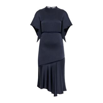 Fabiana Filippi Kleedjes, Dames, Blauw, XS, Satijn, Midi Jurk in Enver Satijn