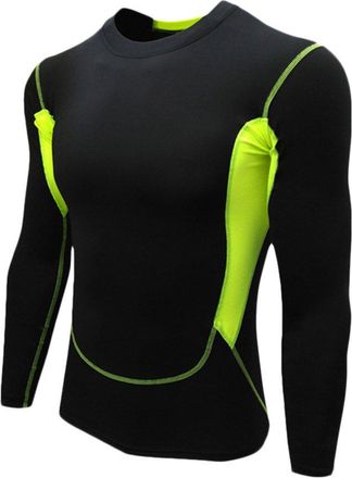 LaoZan Men Base Layer Top Long Sleeve Sports Performance Compression Body Fit Tops Under Shirt Black Green S