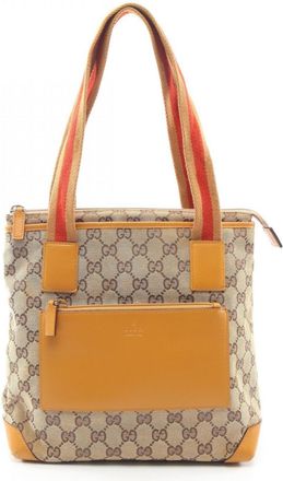 Gucci Gg Canvas Beige Brown Gg Canvas Leather Handbag Tote Bag (Pre-Owned)