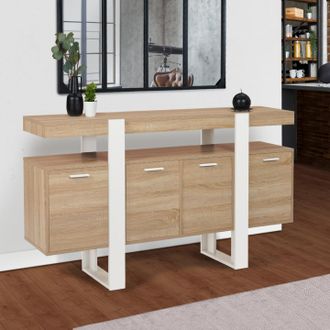 IDMarket Phoenix Xxl Aparador 4 Puertas, Madera Y Blanco 160cm