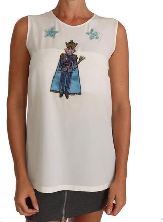 Dolce & Gabbana Witte Zijden Kristallen Pailletten Fee T-shirt - Dames - Tops zonder mouwen - Wit - L - Pailletten - Tops