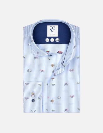 R2 Mens R2 Biycle Print Cutaway Collar Shirt Light Blue - Size: 44