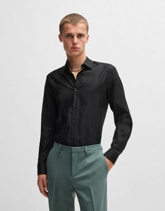 HUGO BOSS Mens Kenno Checkerboard Print Shirt - Black - Size: 40/Regular