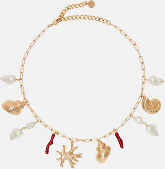 Self Portrait Faux pearl-embellished charm necklace
