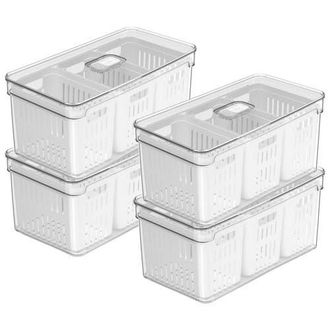 Ou Clear Stackable Fridge Organizer Bin with Drain Basket and Vented Lid, 4 Pack in Clear With White Drainer at Nordstrom