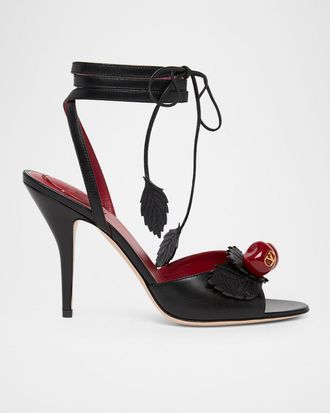 Valentino Garavani 100mm Cherryfic Leather Ankle-Strap Sandals
