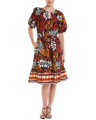 Jones New York Petite Tiered Puff Sleeve V-Neck Dress