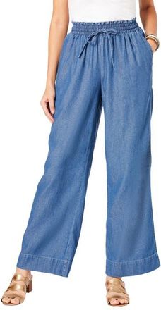 Roaman's Plus Size Pull On Wide Leg Chambray Pant in Light Stonewash at Nordstrom, Size 28