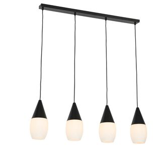 QAZQA Moderno L&aacute;mpara Colgante Moderna Negra Con Cristal Opalino 4 Luces - Drop Vidrio /aluminio Alargada Adecuado Para Led Max. 4 X 60 Watt - Qazqa