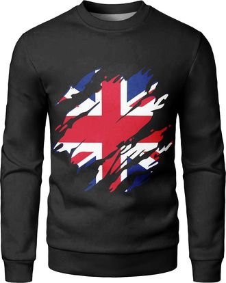 Generic Mens Union Jack British Flag Print Crewneck Sweatshirt, Long Sleeve, Plus Size (UK, Alpha, XXL, Regular, Regular, 3)