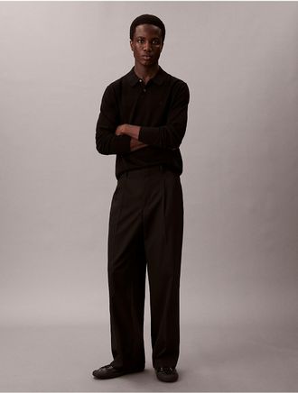 Calvin Klein Mens Extra Fine Merino Blend Polo Sweater - Black - L