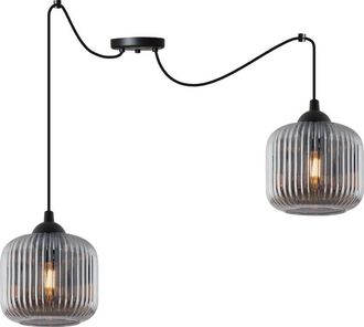 OEM L&aacute;mpara Colgante Riffle Spider Negra 2 Pantallas Planas De Grafito Cilindro E27