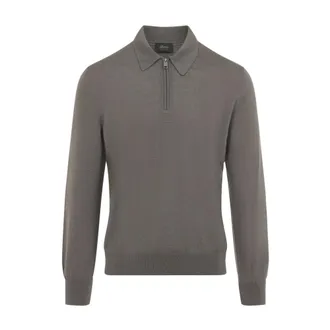 Brioni Tops, Heren, Bruin, M, Wol, Polo met lange mouwen en rits