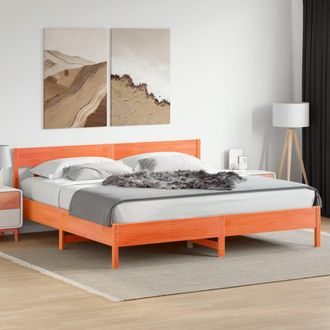 vidaXL Cama Sin Colch&oacute;n Madera Maciza De Pino Marr&oacute;n Cera 200x200 Cm Vidaxl