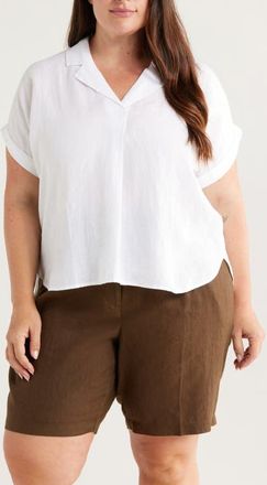 Eileen Fisher Cuffed Cap Sleeve Organic Linen Top in White at Nordstrom, Size 3X