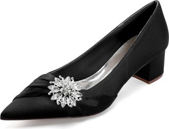 Generic Wedding Bridal Shoes Womens Chunky Heels Ankle Strap Low Heel Bridal Pointed Toe Pumps Prom Party Dress Shoes 4.5Cm,Black,10 UK