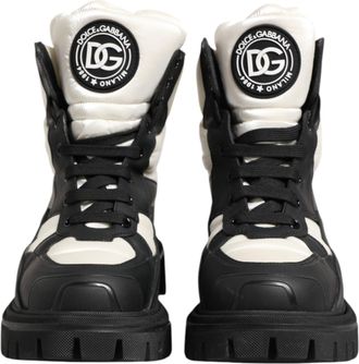 Dolce & Gabbana Black White Padded Lace Up Short Boots Womens Shoes (Pre-Owned)