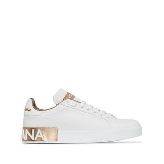 Dolce & Gabbana Sneakers, female, White, 7 UK, White/Gold-tone Flat Shoes with Logo