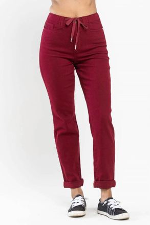 Judy Blue High Waist Pull On Double Cuff Jogger Jeans In Scarlet