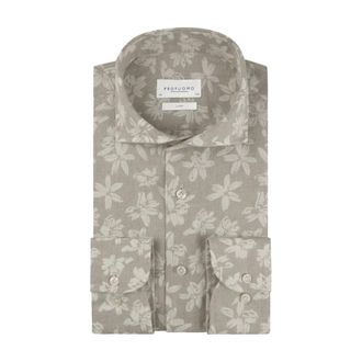 Profuomo Heren, Overhemden, Beige, Maat: L Linnen