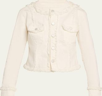 L'agence Yarin Fringe-Trim Collarless Denim Jacket