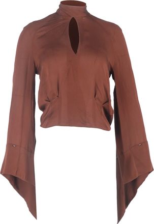 Petar Petrov High Neck Long Sleeve Blouse in Brown Silk