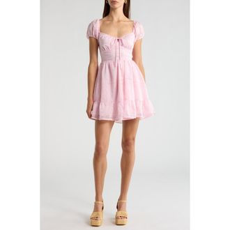 All in Favor Embroidered Eyelet Ruffle Hem Minidress in Pink at Nordstrom, Size X-Small