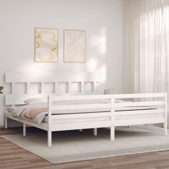 vidaXL Vidaxl - Estructura De Cama Con Cabecero Madera Maciza Blanco 200x200 Cm