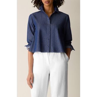 Eileen Fisher Button Front Denim Shirt in Dark Indigo at Nordstrom, Size Medium