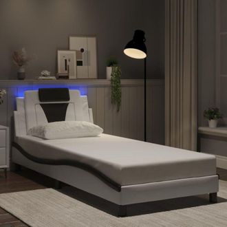vidaXL Vidaxl - Estructura Cama Con Led Cuero Sint&eacute;tico Blanco Negro 80x200 Cm