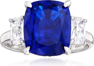 Ross-Simons Simulated Sapphire and CZ 3-Stone Ring in Sterling Silver