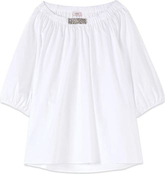 Oltre Off-shoulder Blouse met Juweeldetails - Dames - Blouses - Wit - L - Katoen - Overhemden