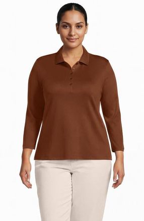 Lands End 3/4 Sleeve Supima Cotton Polo Shirt in Rich Ginger Brown at Nordstrom, Size 1X