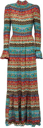 La DoubleJ Zijden Avondjurk - Dames - Maxi kleedjes - Veelkleurig - M - Kleedjes