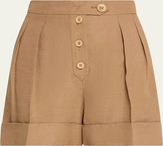 Valentino Garavani Pleated Linen Tailored Shorts