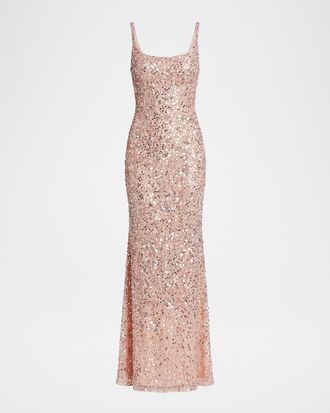 Mac Duggal Petite Sequin-Embellished Slip Gown