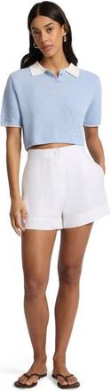 Onia Cropped Knit Polo in Sky/white at Nordstrom, Size X-Small