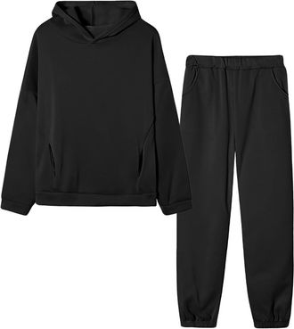 Generic Two Piece Jogger Sets for Women Full Set Cozy Loungewear Long Sleeve Hooded Sweatshirt Pullover and Elastic Waist Joggings Tracksuit Casual Outfit Gym