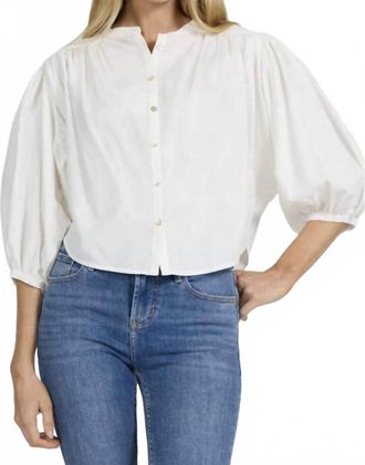 Dear John Denim Button Down Collarless Top In White