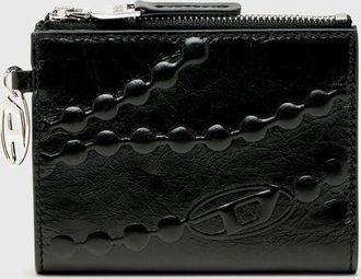 Diesel Leather bi-fold wallet with embossed chain motif - Small Wallets - Woman - Black