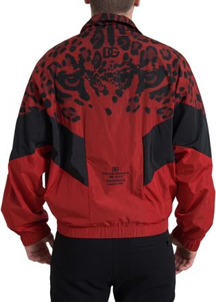 Dolce & Gabbana Red Leopard Nylon Full Zip Mens Sweater