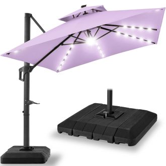 Best Choice Products 10x10ft 2-Tier Square Outdoor Solar LED Cantilever Patio Umbrella w/ Base Included