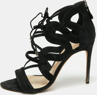 Alexandre Birman Black Suede Elenara Ankle Strappy Tie Up Sandals