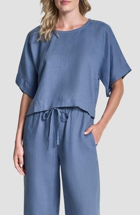 DKNY Drop Shoulder Boxy Linen Top in Liberty Sky at Nordstrom, Size Medium