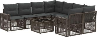 vidaXL Conjunto De Sof&aacute;s De Jard&iacute;n 9 Uds. Gris Rat&aacute;n Sint&eacute;tico Vidaxl