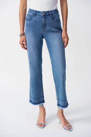 Joseph Ribkoff Cropped Frayed Hem Jeans In Vintage Blue Denim